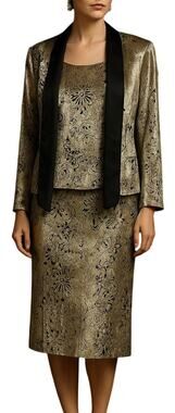 Zonda Nellis Silk Burnout Velvet 3 Piece Skirt Set Gold Black S